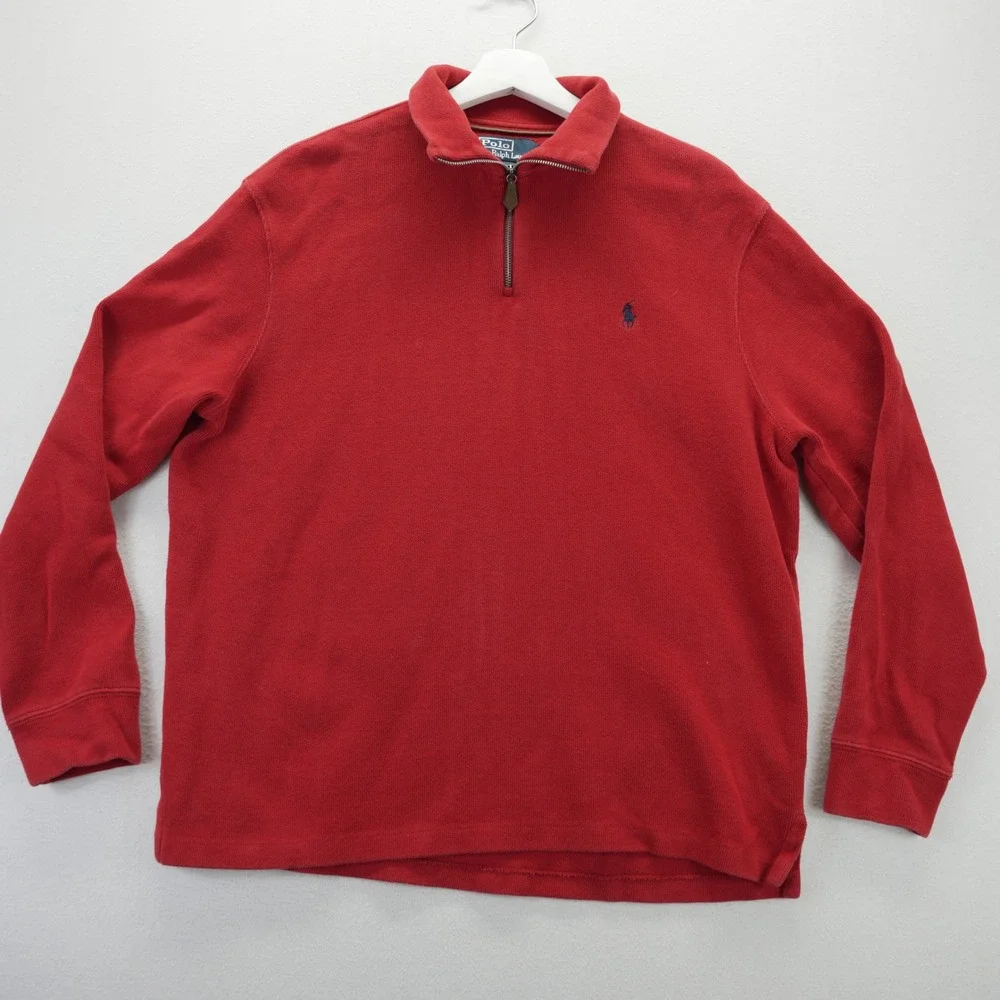 Polo Ralph Lauren Estate Rib Red Quarter Zip Pullover Sweater Mens L Pony Logo
